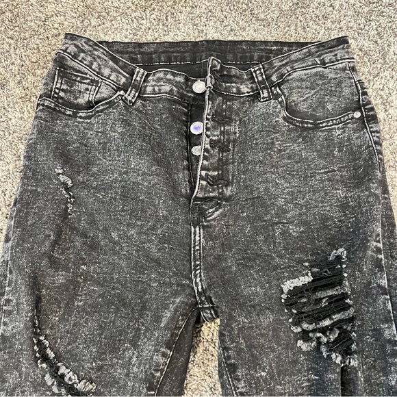 SHEIN Black Skinny Jeans Distressed High-Rise - Picture 2 of 12